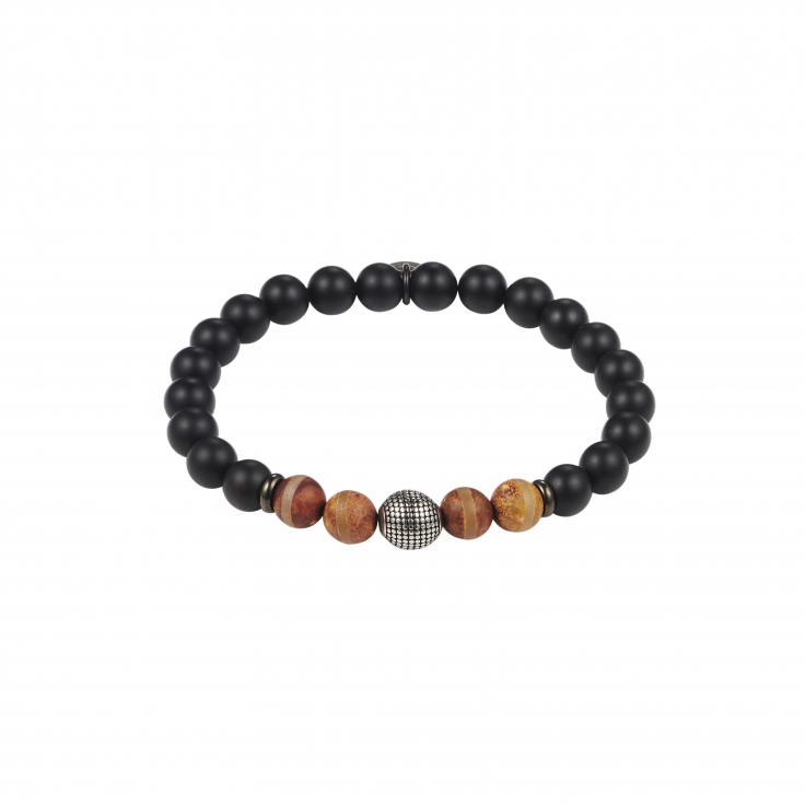 Black Agate With Earth Stones & Antique Steel Ball.