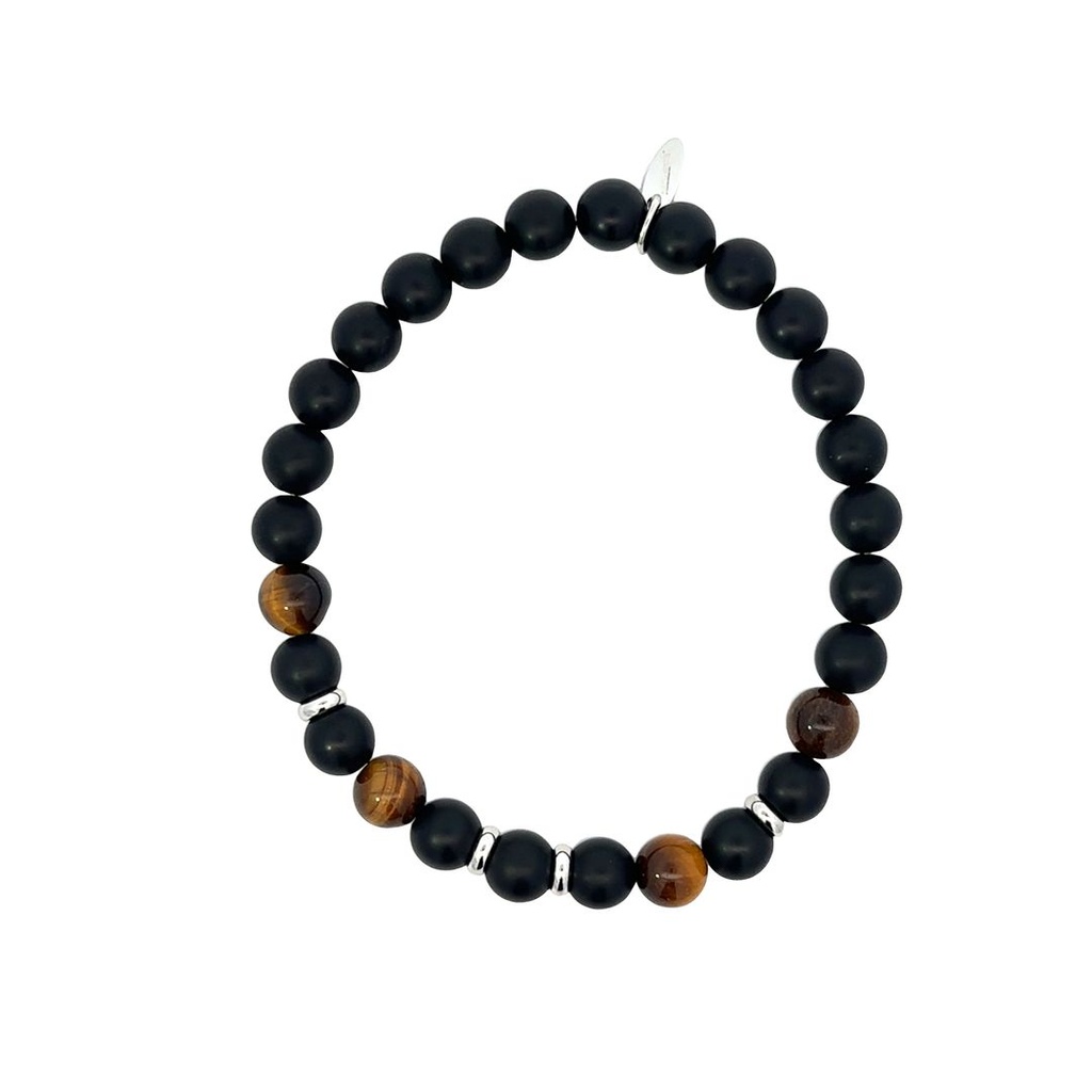Red Tigers Eye & Black Agate Beaded Bracelet