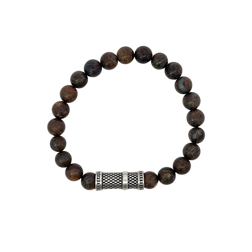 Bronzite Stone Bead Bracelet & Stainless Steel Decorative Bead