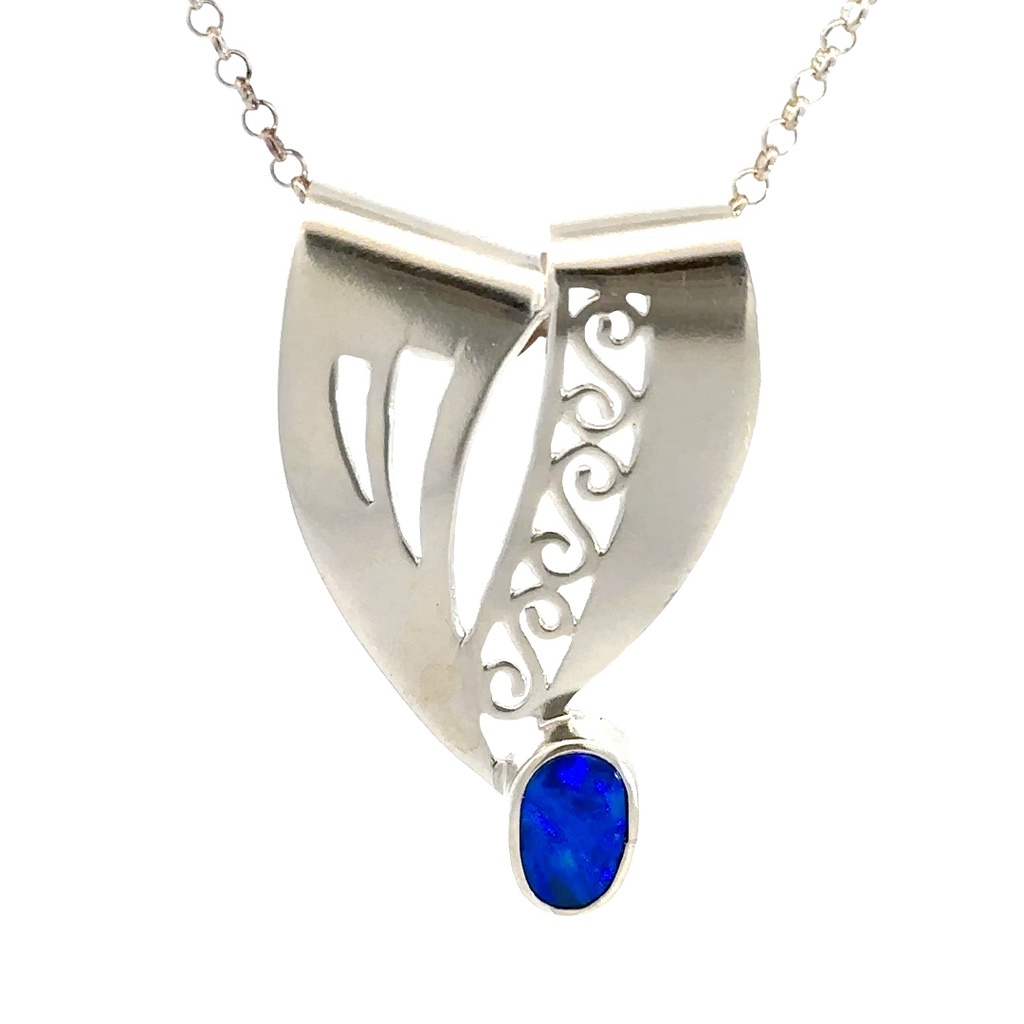Elegant Sterling Silver with Captivating Blue Opal Pendant