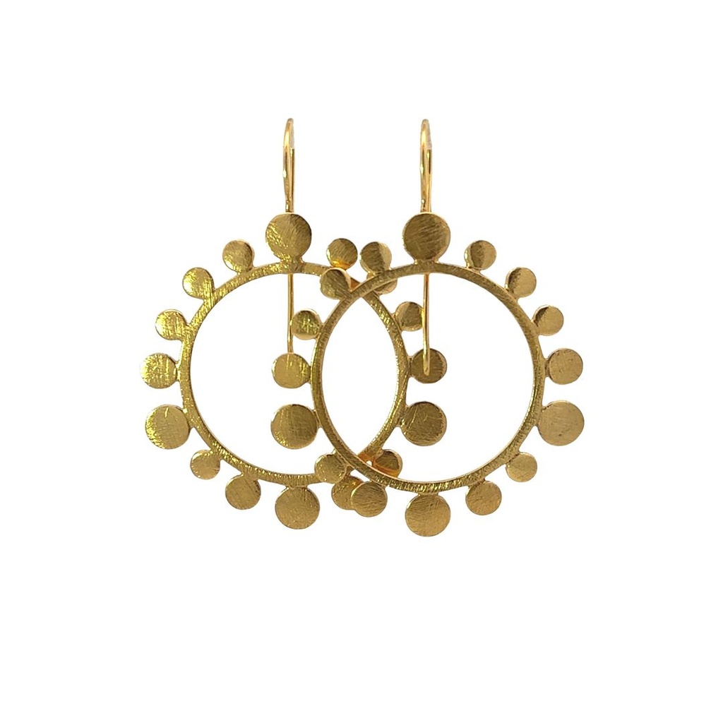 Brush Finish Gold Plated Fringed Circle Earrings