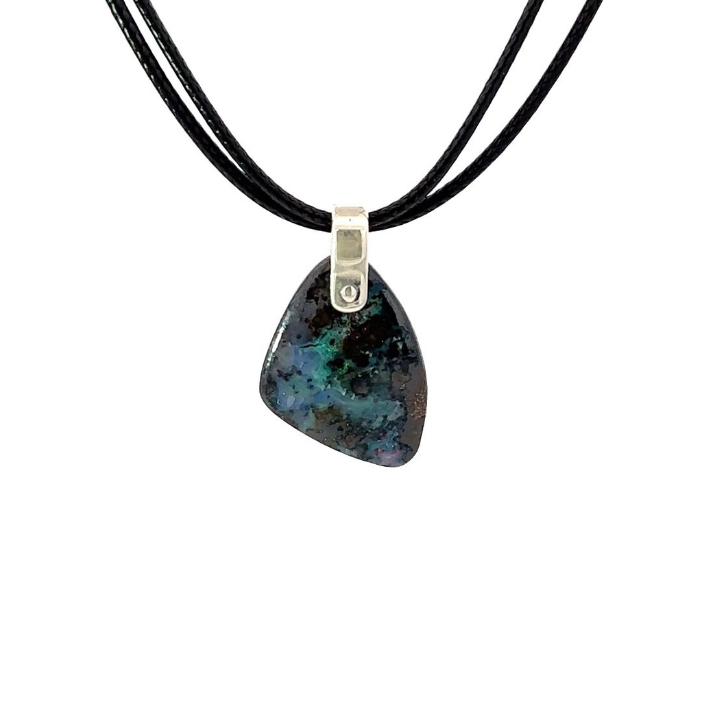 Boulder Opal Pendant W/ Silver on Leather