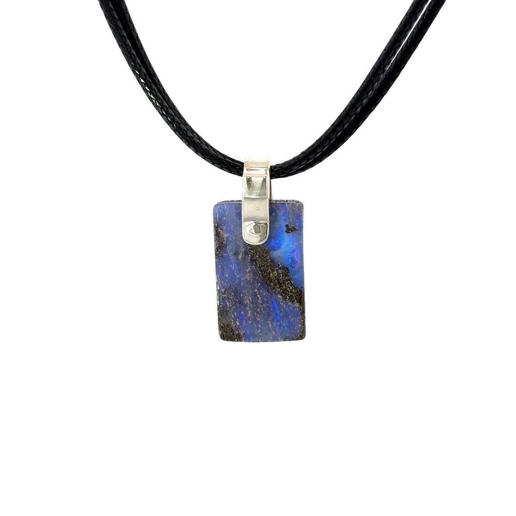 Boulder Opal Pendant W/ Silver on Leather