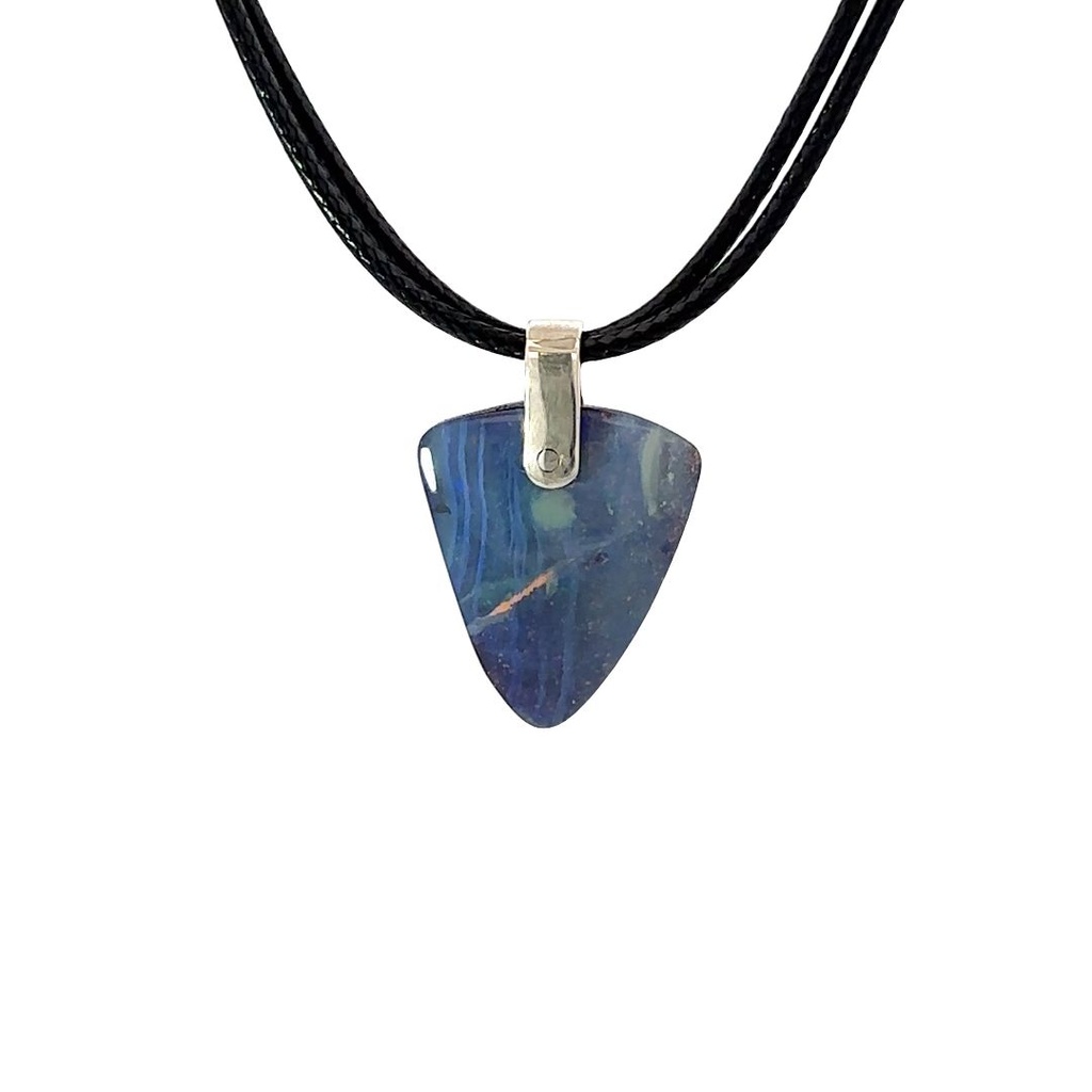 Boulder Opal Pendant W/Silver on Leather