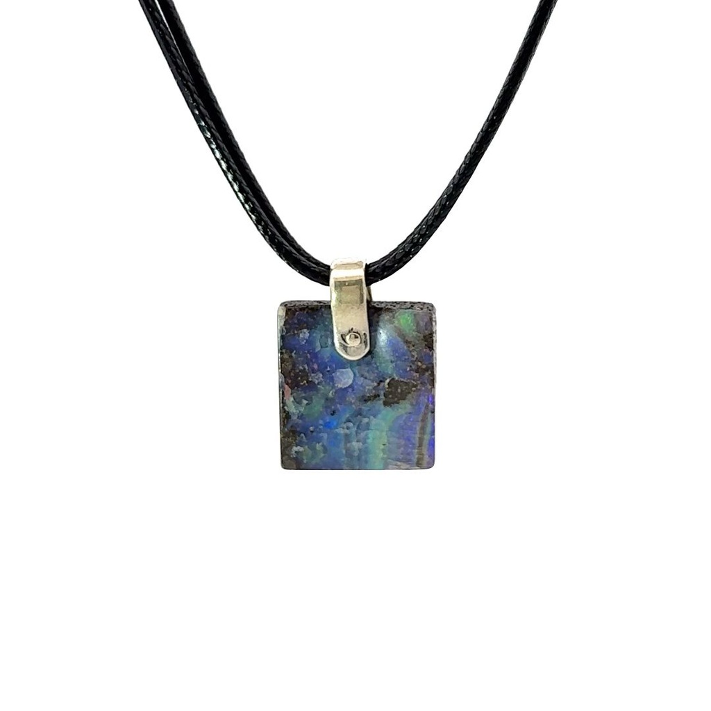 Silver Boulder Opal Pendant on Black Leather