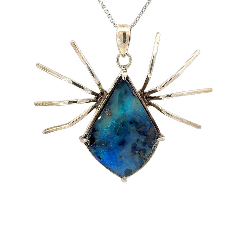 Sterling Silver Boulder Opal Spider Pendant