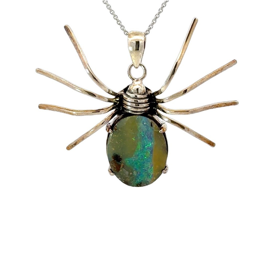Australian Boulder Opal Spider Pendant in Silver