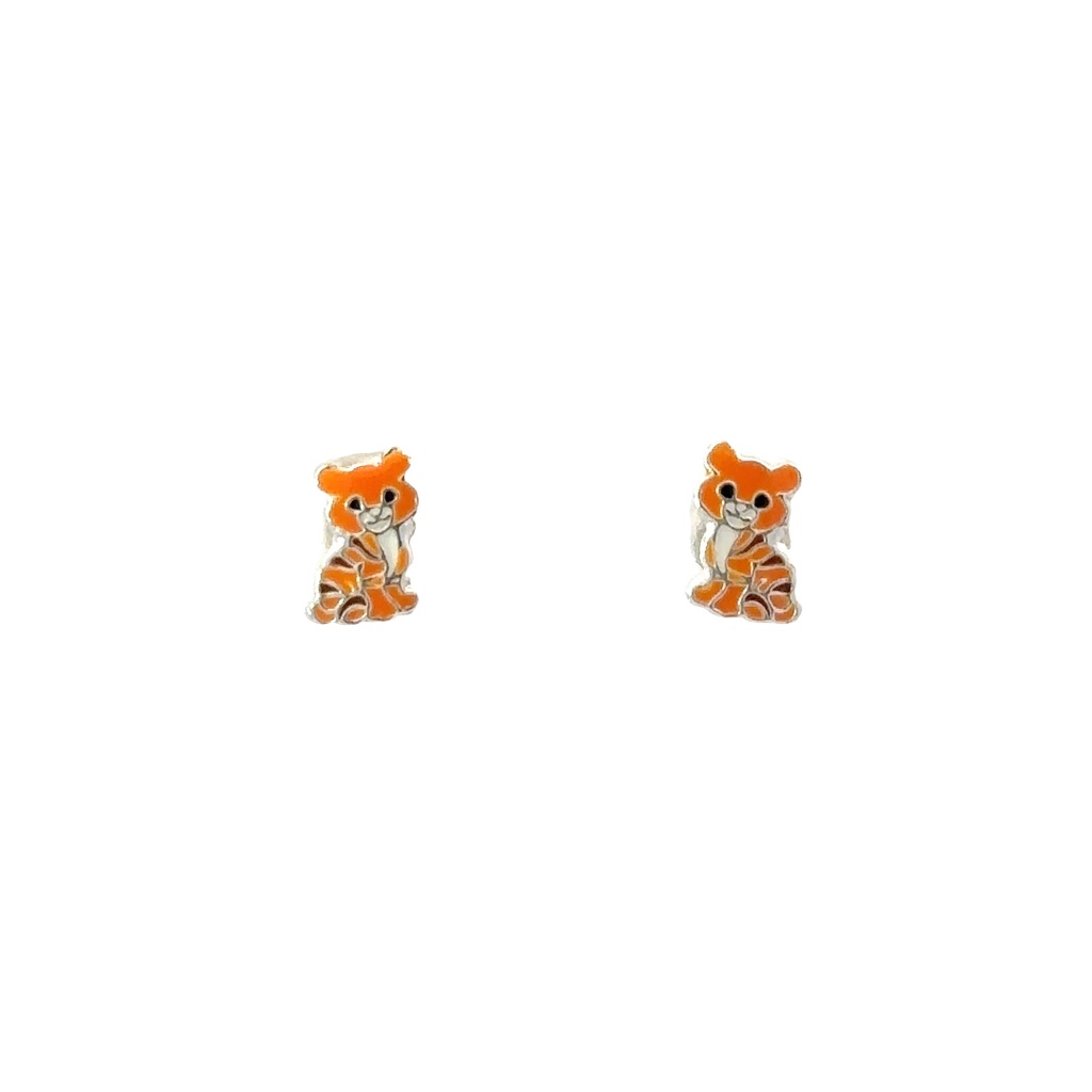 Children Sterling Silver Enamel Tiger Stud Earrings