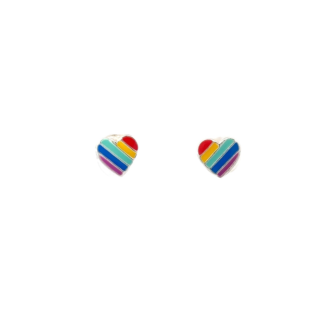 Children Sterling Silver Rainbow Enamel Heart Stud Earrings