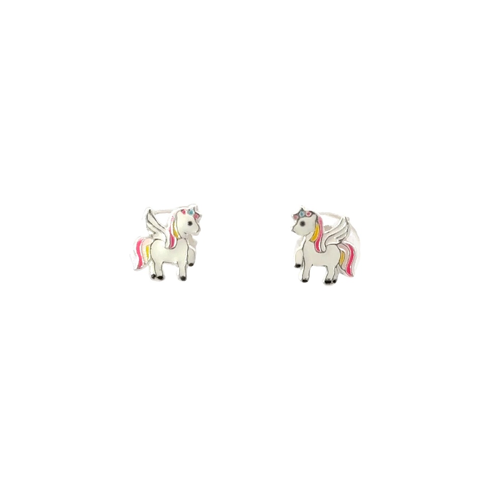 Children Sterling Silver Yellow & Pink Unicorn Stud Earrings