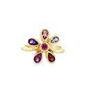 Flower Ring With Multi Coloured Gemstones | 18ct Gold