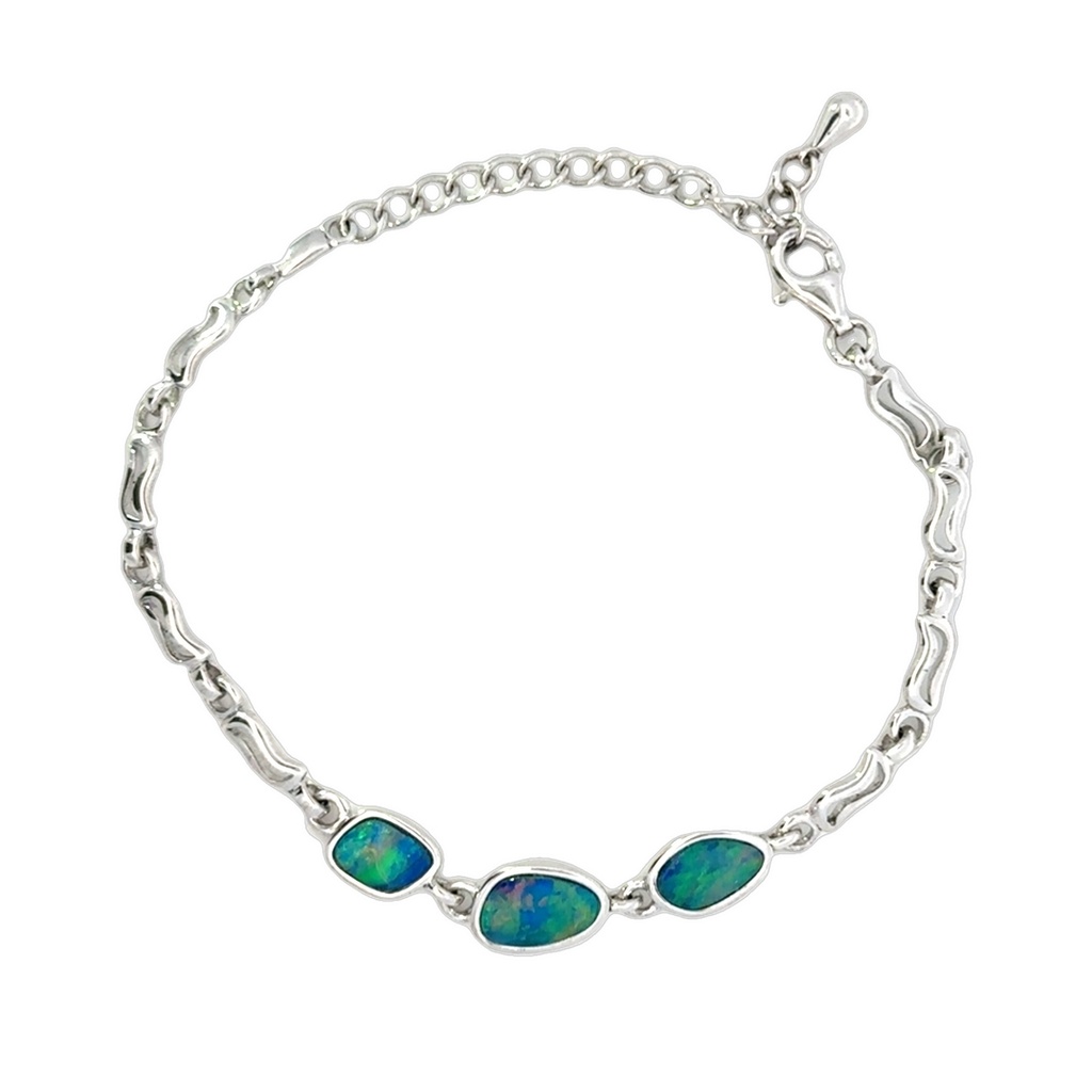 Opal Bracelet Vibrant Doublet Opals Sterling Silver
