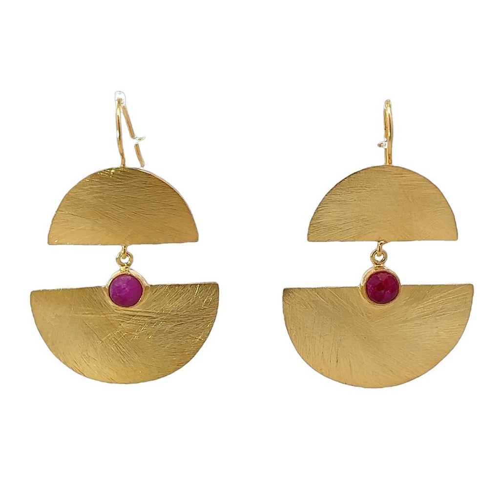 Earrings | Gold Plated Brass Tiered Moons