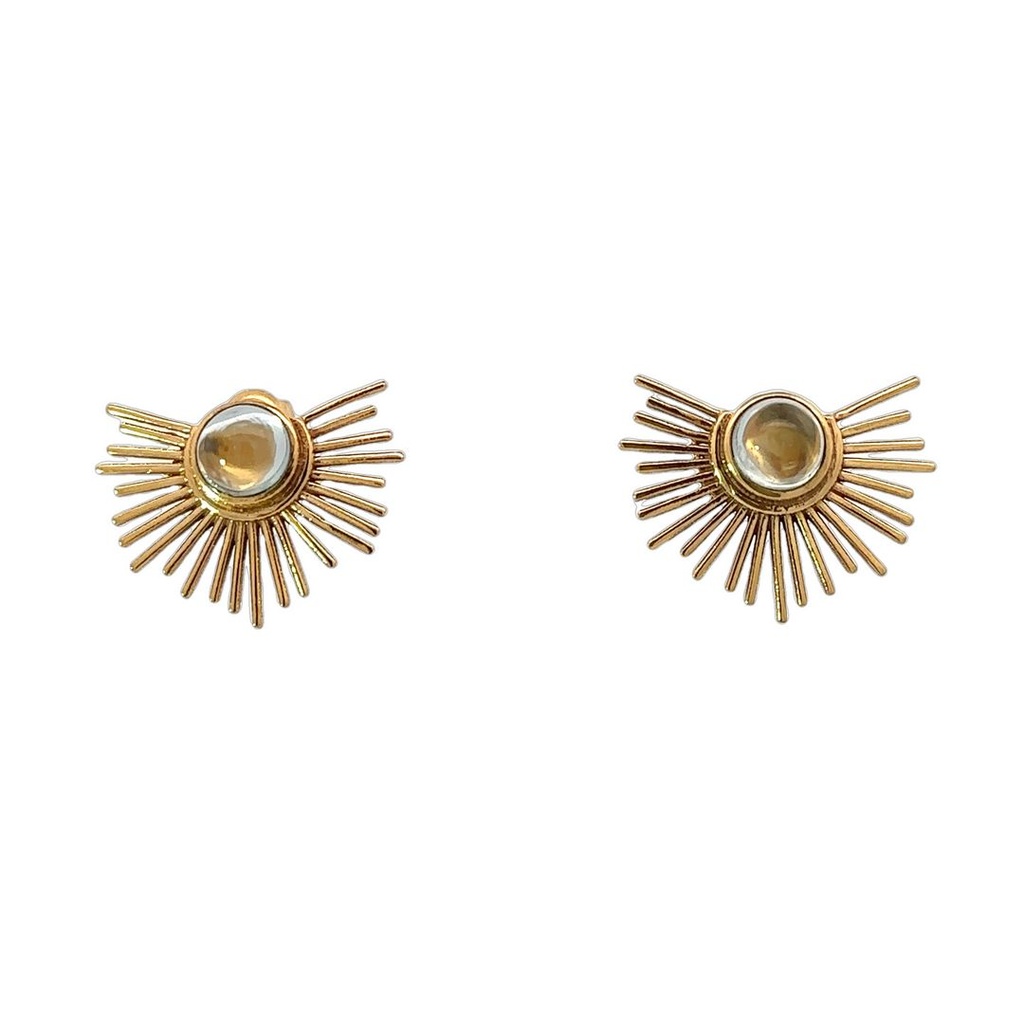 Earrings | Gold Plated Brass Sunburst Design With Stone