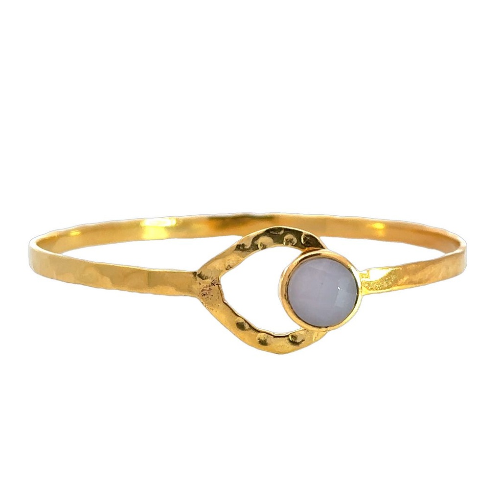 Cuff |Rose Quartz Set In Yellow Gold Plated Brass