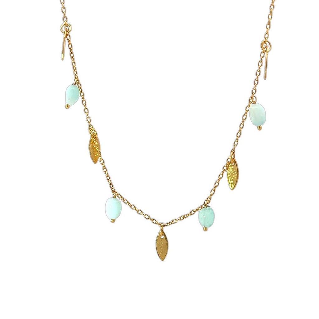 Necklace |Chalcedony & leaf Gold Plated chain