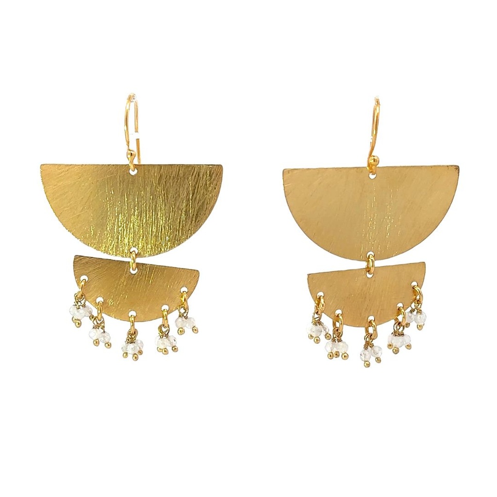 Dangling Earrings | Gold Plated Brass Tiered Moons