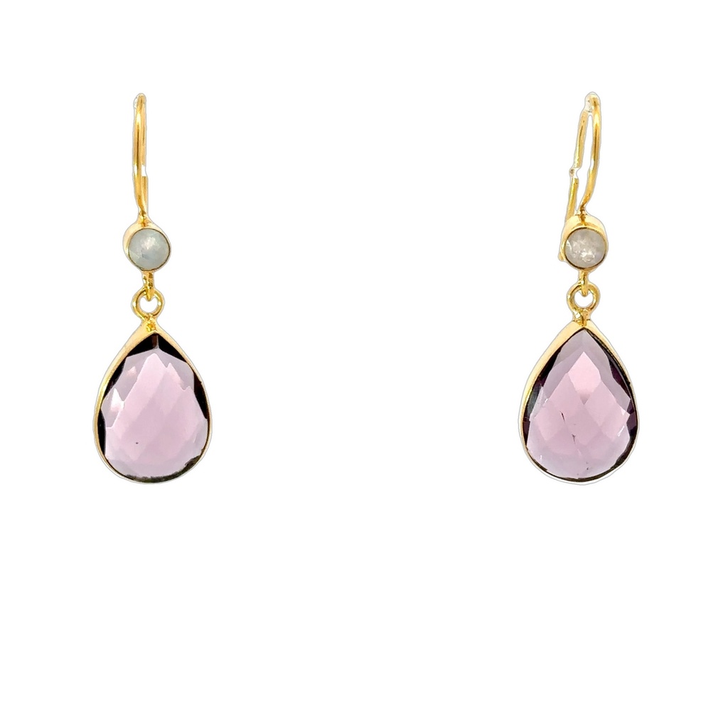 Dangling Earrings | Gold Plated Brass Dual Stone