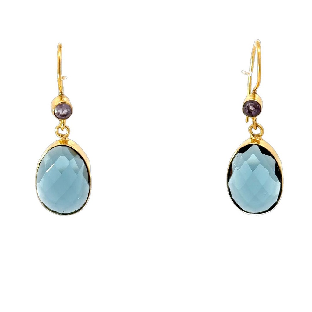 Dangling Earrings | Gold Plated Brass Dual Stone