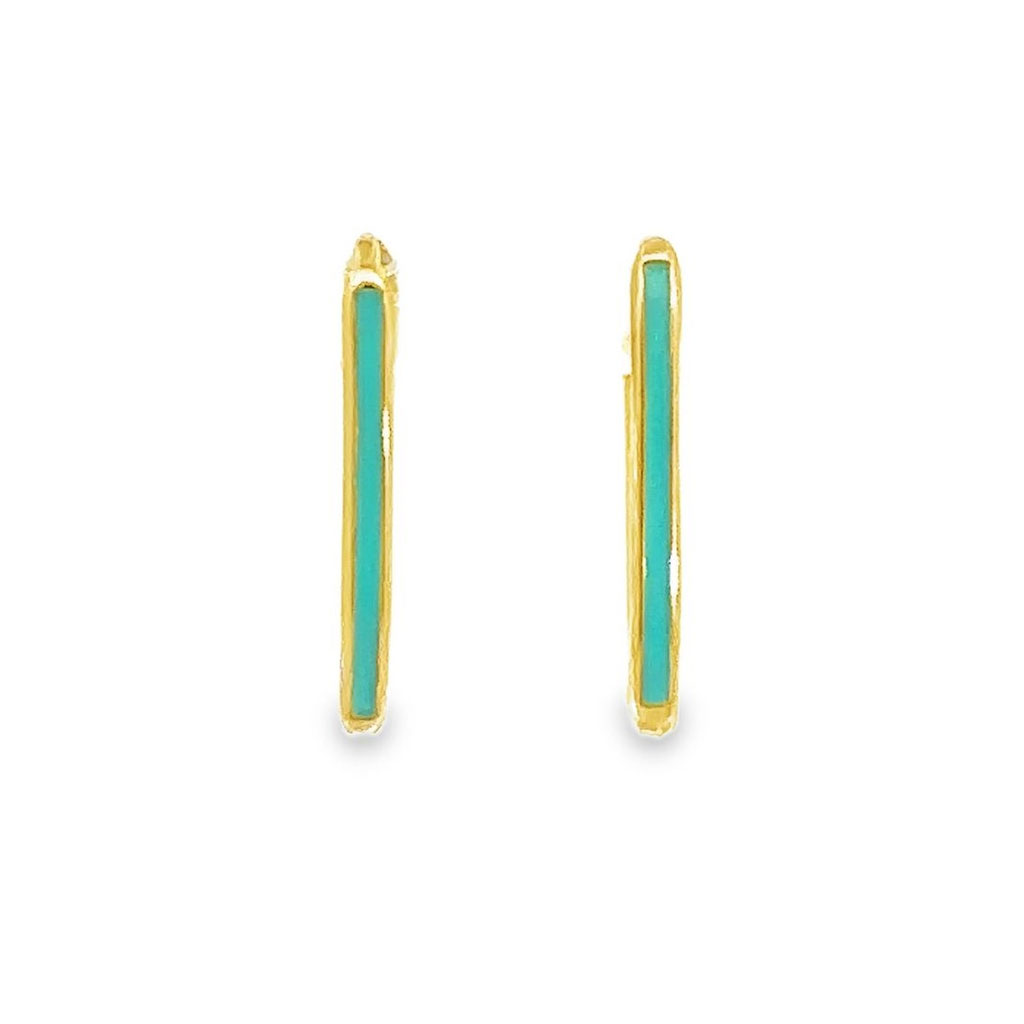Huggie Hoop Earrings |  Turquoise Enamel Oval 9K 12mm