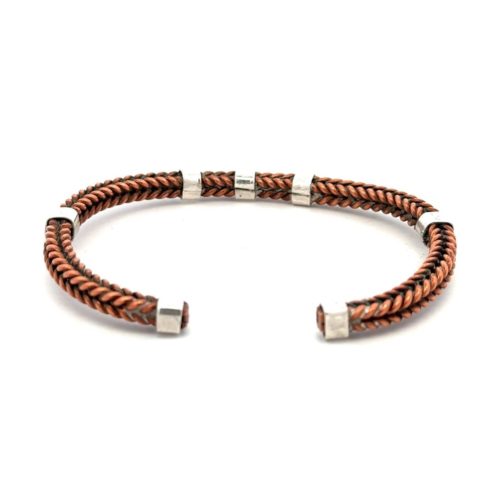 Bangle Cuff | Plaited Copper With Silver