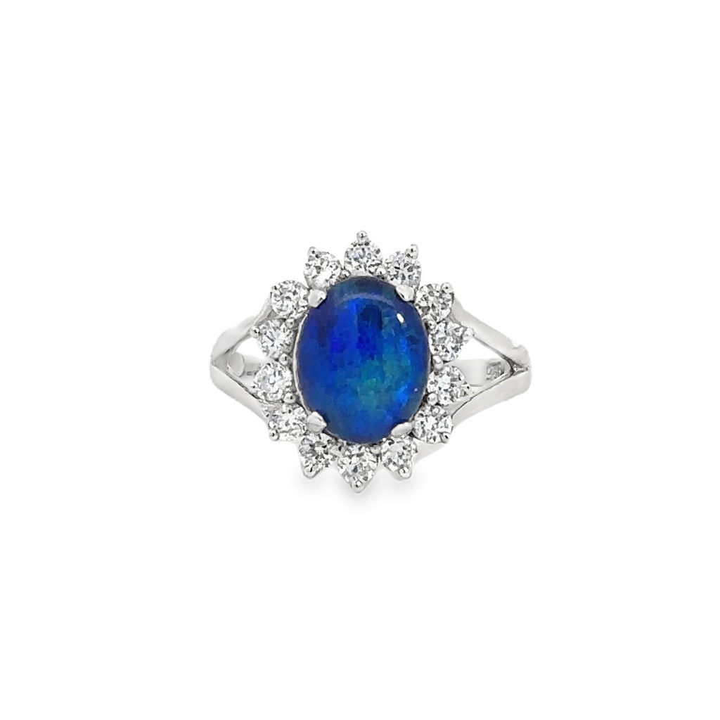 Triplet Opal Ring With CZ Halo In Silver