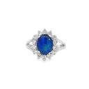Triplet Opal Ring With CZ Halo In Silver