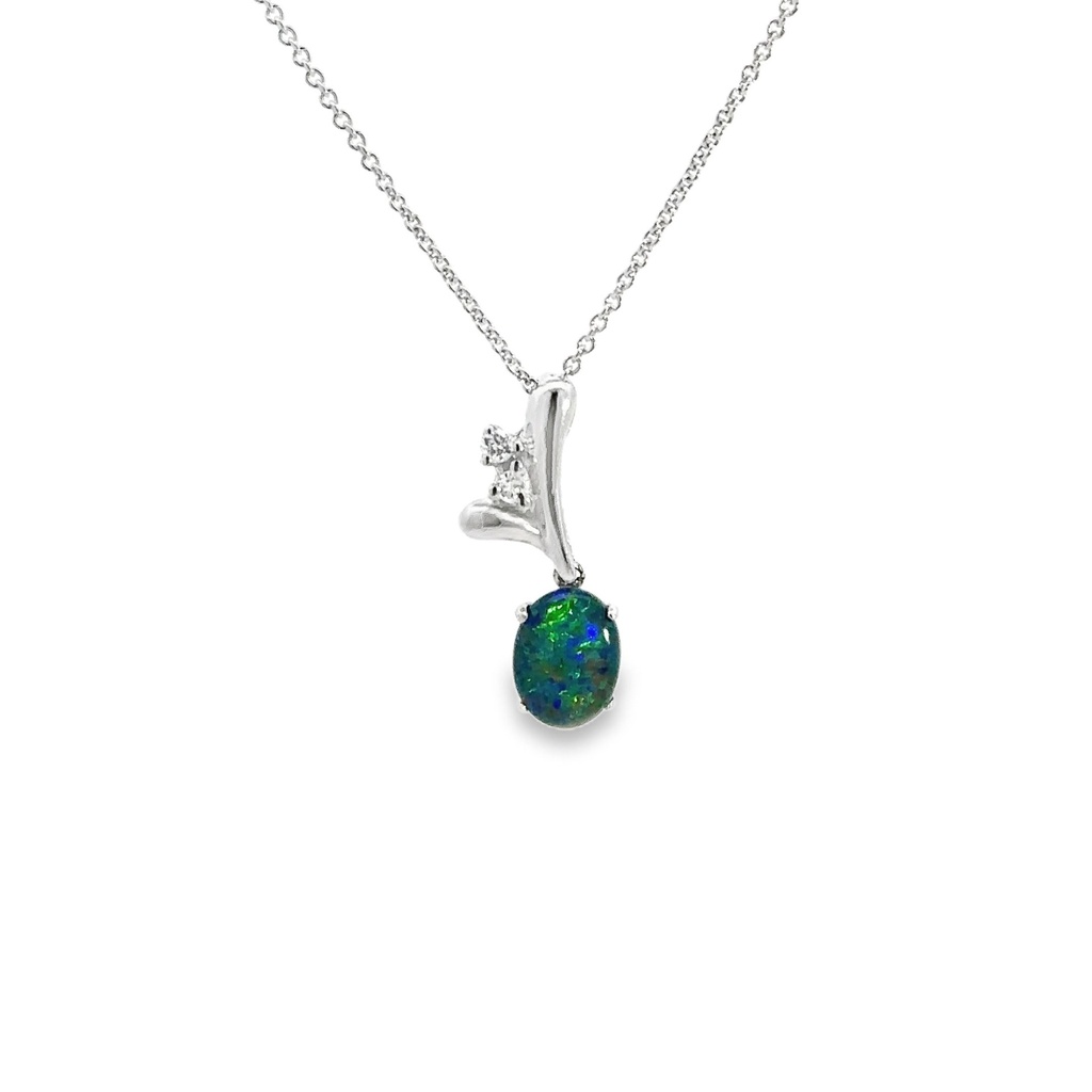 Opal Pendant | Triplet With CZ Detail In Silver