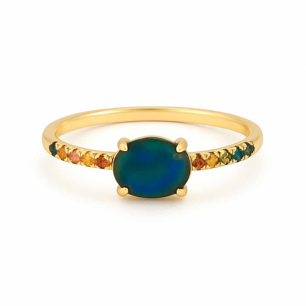 Opal Ring | 14K Lightning Ridge Solid Opal & Sapphires
