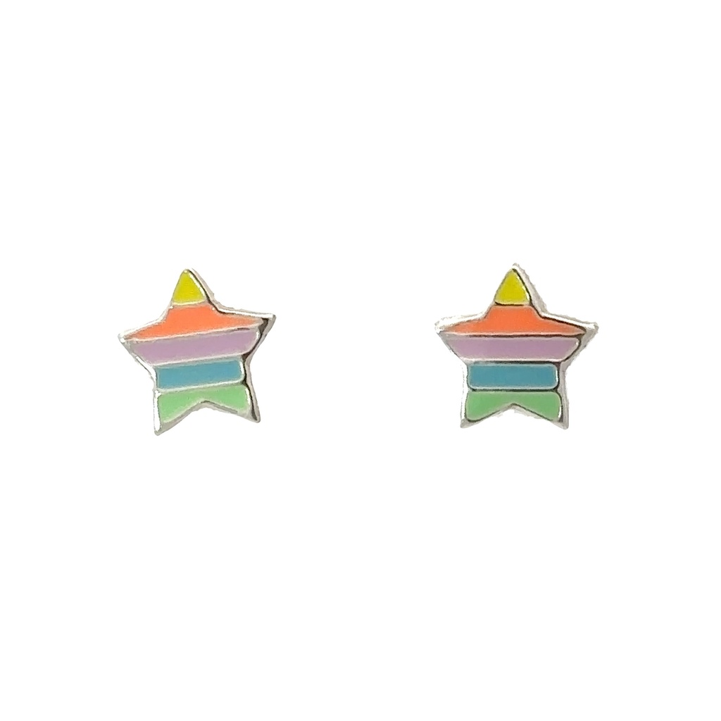 Children Sterling Silver Enamel Pastel Rainbow Star Studs