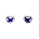 Children Sterling Silver Blue Bird in Hearts Stud Earrings