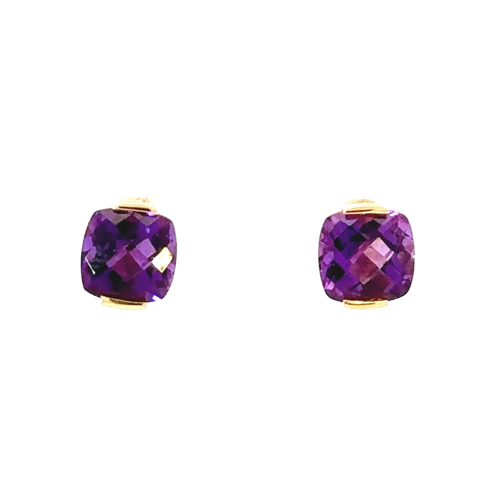 Amethyst Stud Earrings| 14ct Yellow Gold