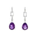 Bar Stud Earring with Amethyst Drop | 14ct