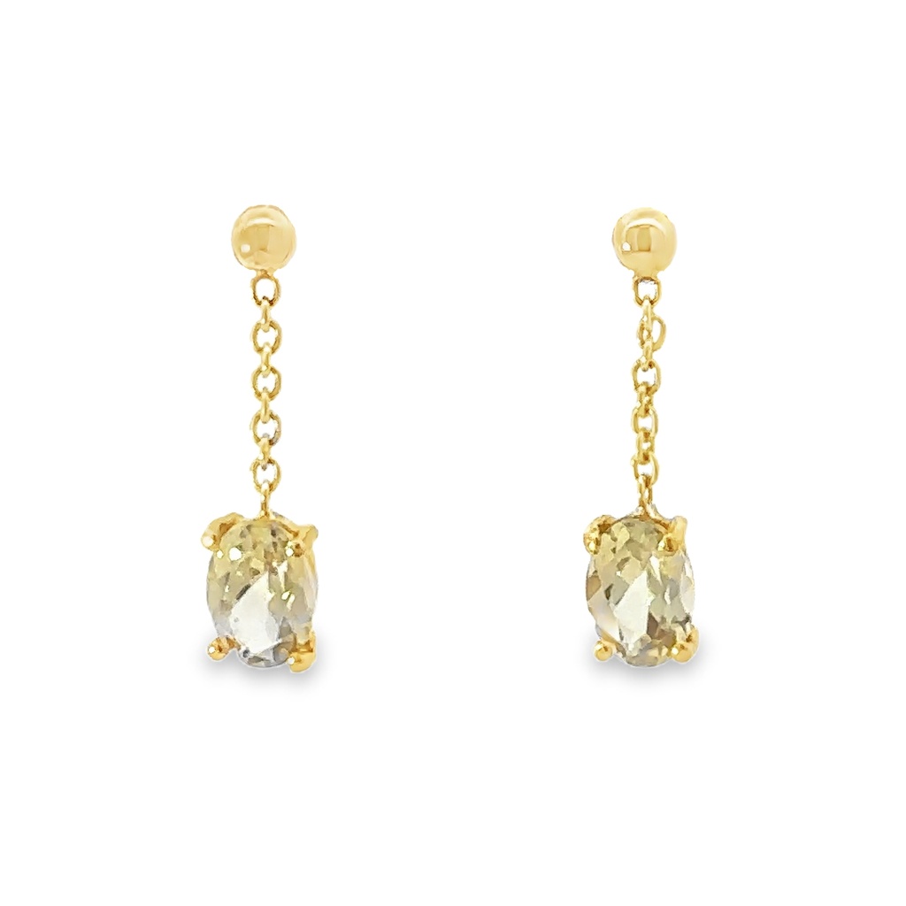 Ball Stud Earring With Dioptase Drop On Chain | 14ct