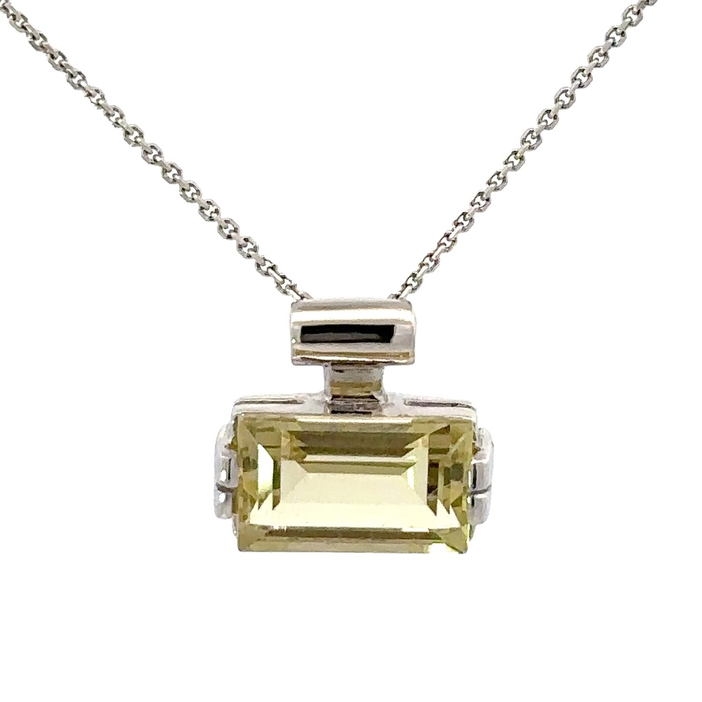 Lemon Quartz Pendant In 14K White Gold