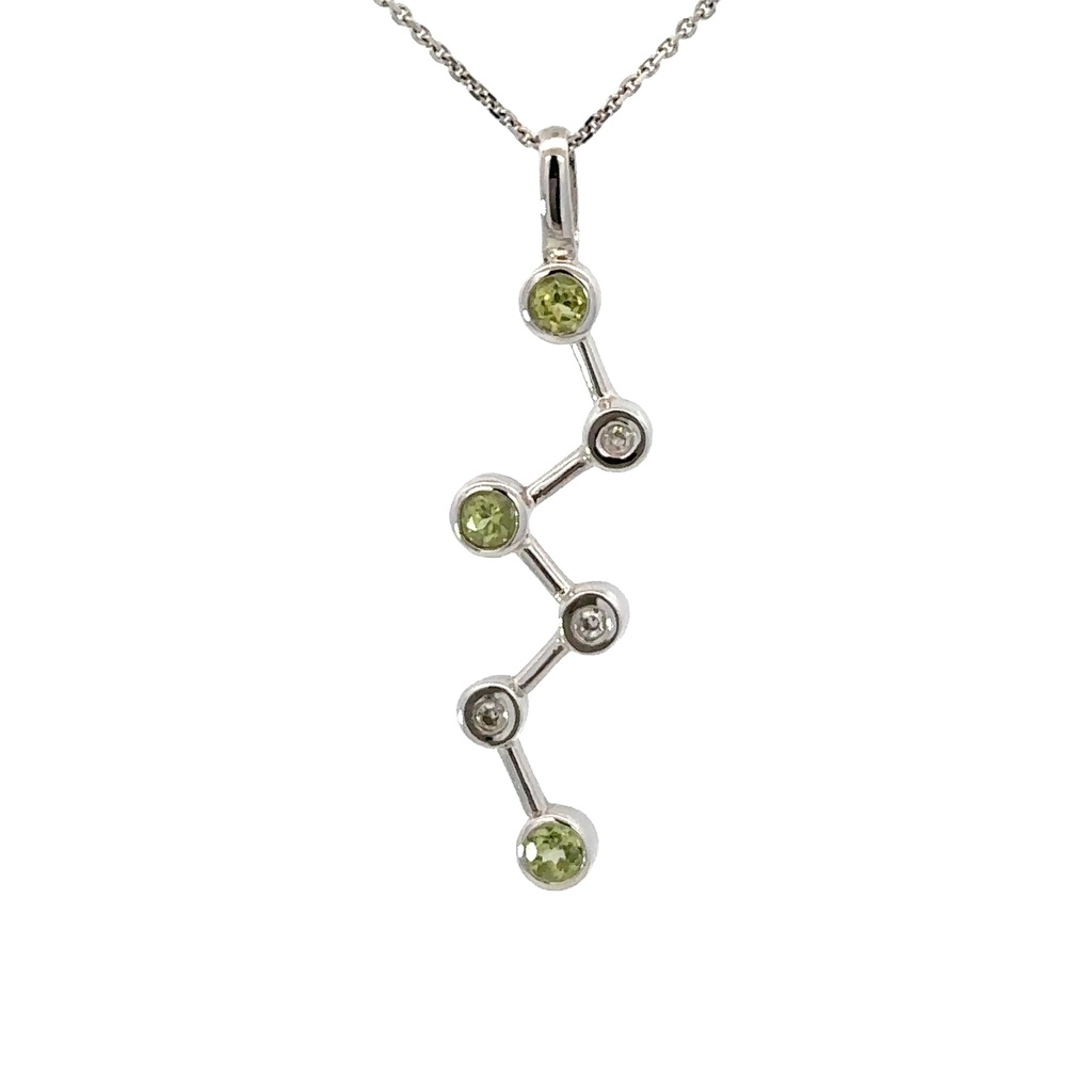 Peridot And Diamond Zigzag Pendant In 14K White Gold
