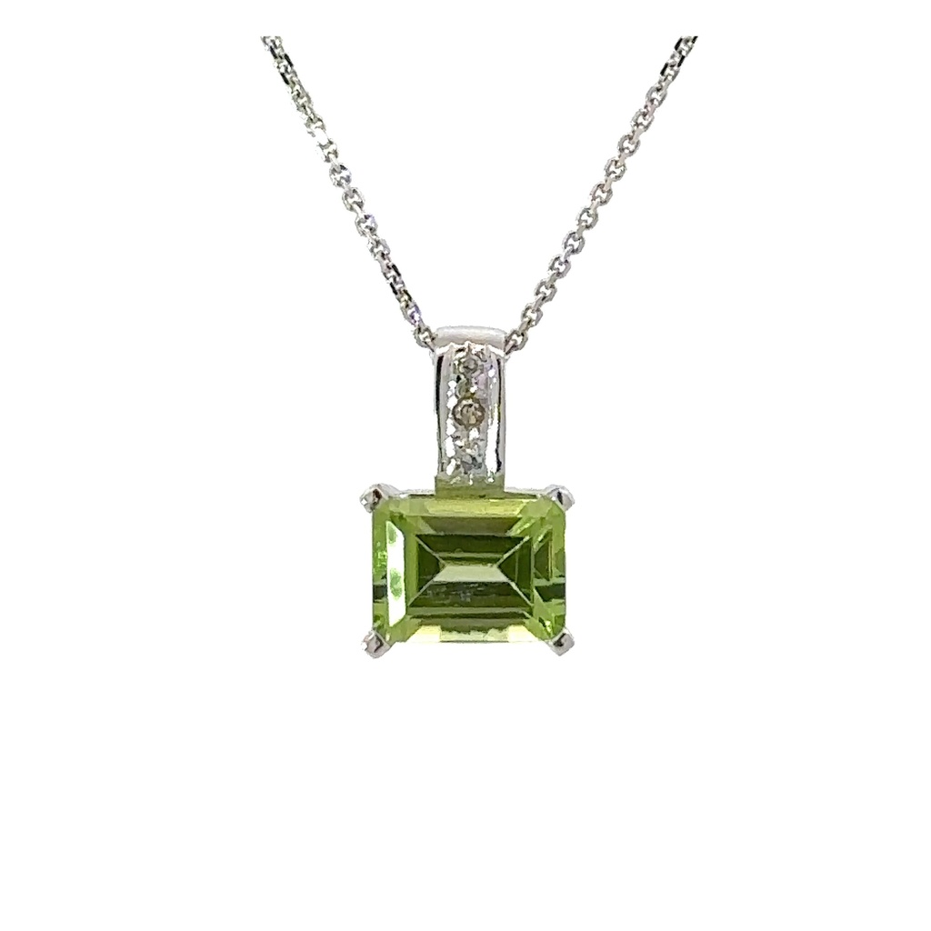Peridot And Diamond Pendant In 14K White Gold