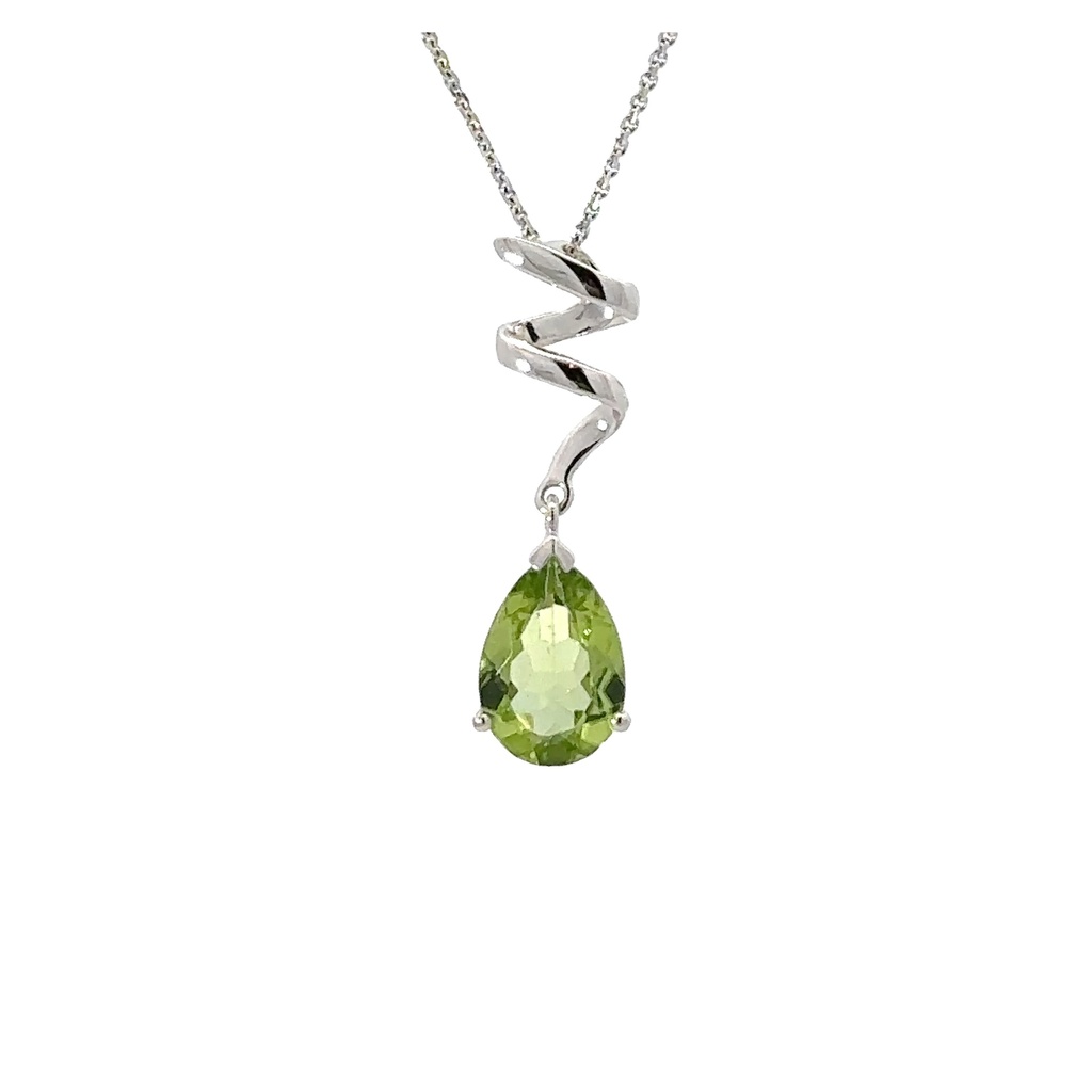 Teardrop Peridot Pendant In 14K White Gold