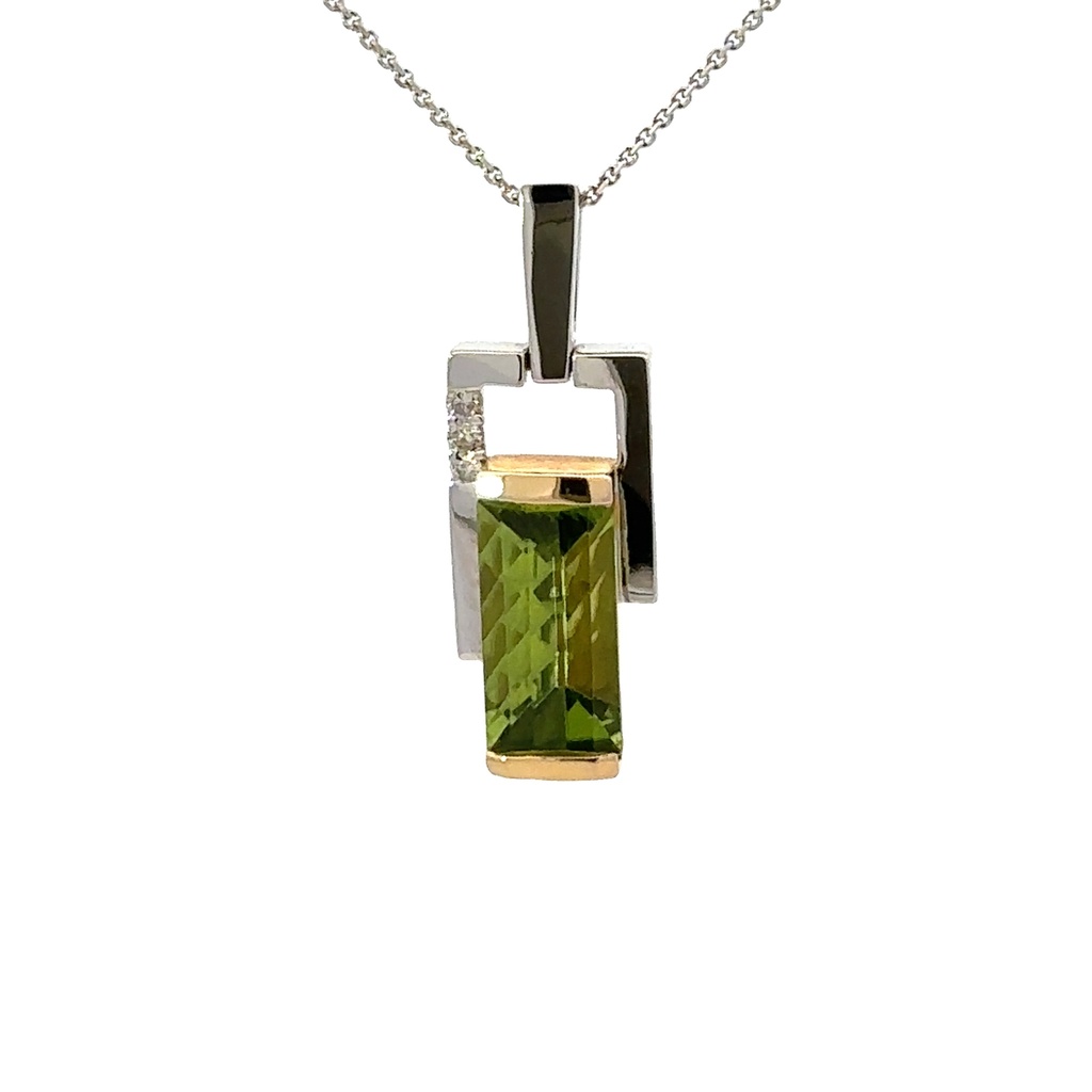 Peridot & Diamond Pendant In Two Tone 18K Gold