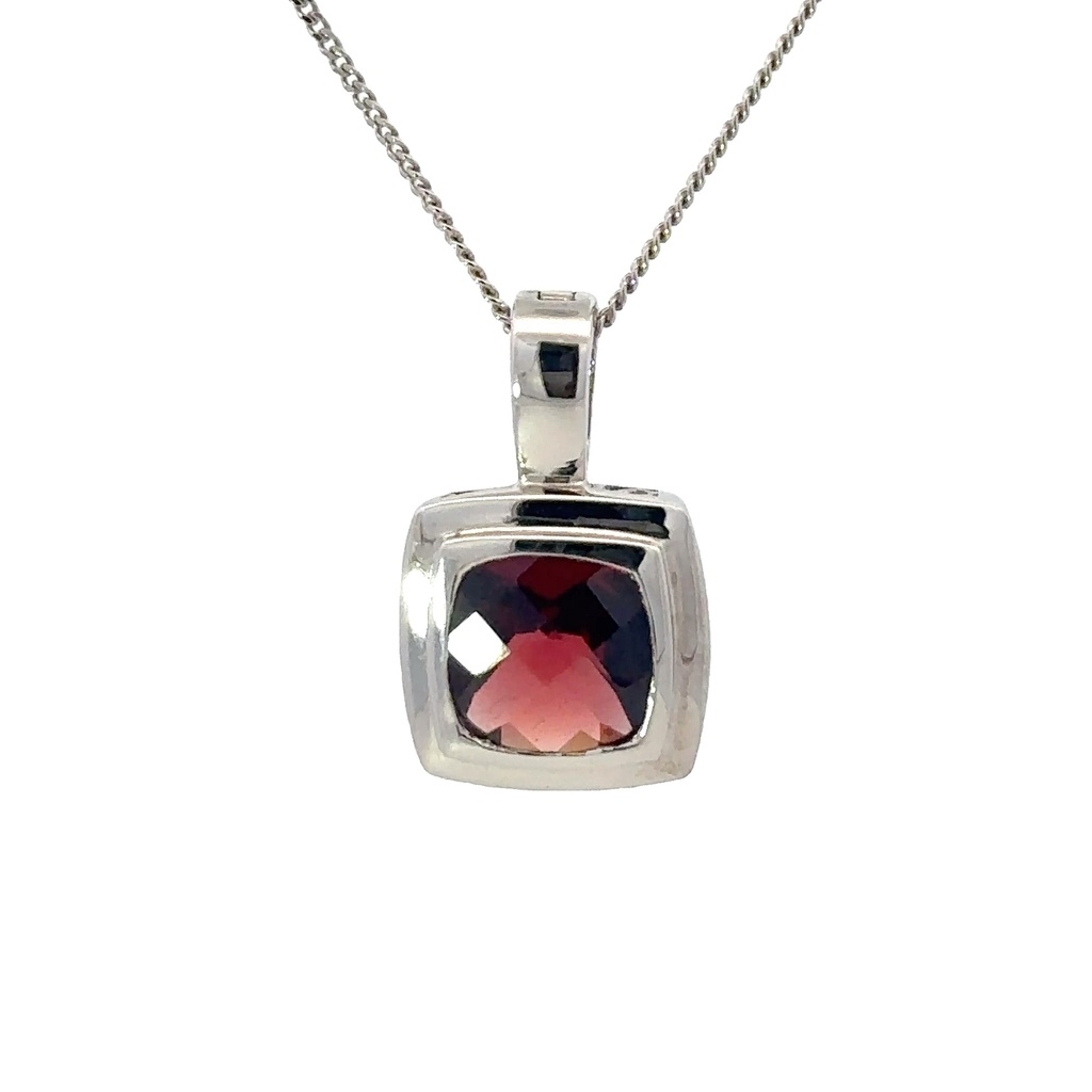 Garnet Pendant In 14K White Gold