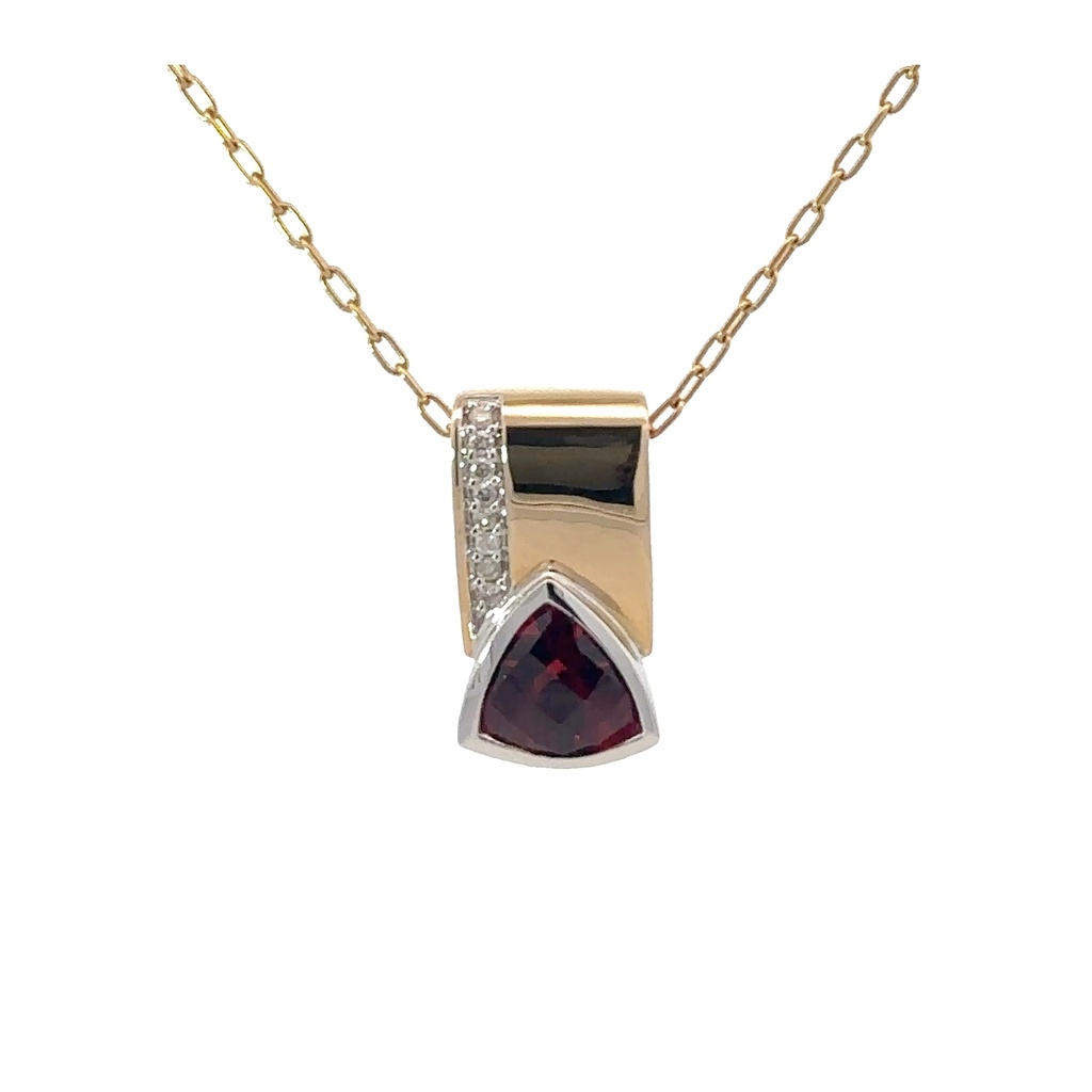 Garnet And Diamond Pendant In 14K White And Yellow Gold