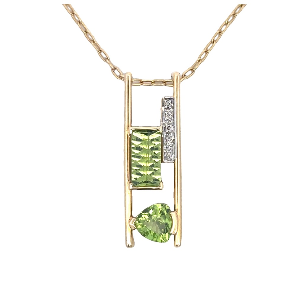 Peridot And Diamond Pendant In 14K Yellow Gold