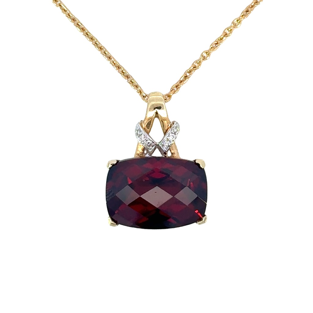 Garnet And Diamond Pendant In 14K Yellow And White Gold