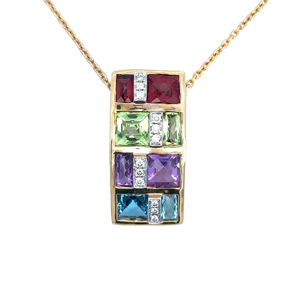 Multi-Gem Pendant In 14K Yellow Gold