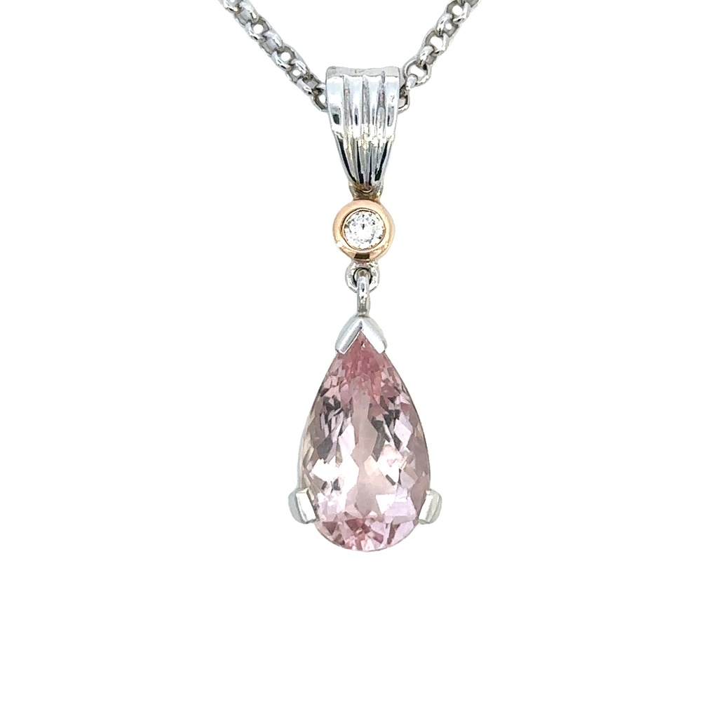 Morganite Drop Pendant In 18K Two Tone Gold