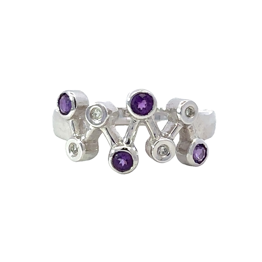 Amethyst And Diamond 14K White Gold Ring