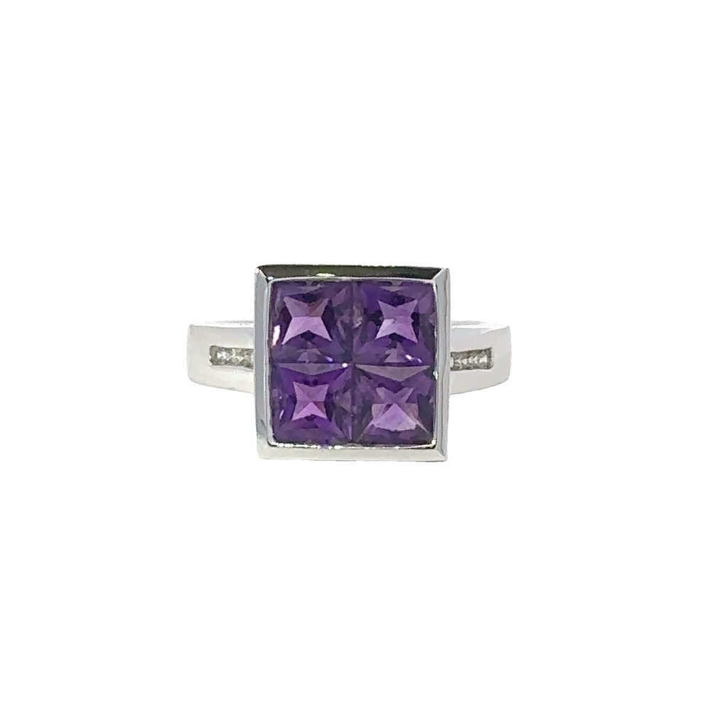 Amethyst And Diamond 14K White Gold Ring