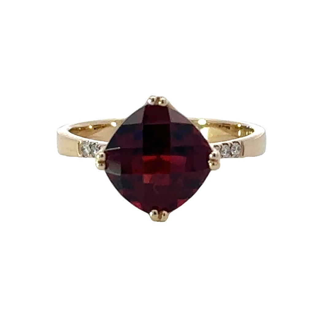 Garnet & Diamond Ring | 14K Yellow Gold