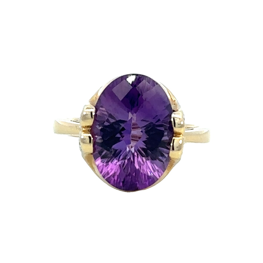 Amethyst & Diamond Ring | 14ct Yellow Gold