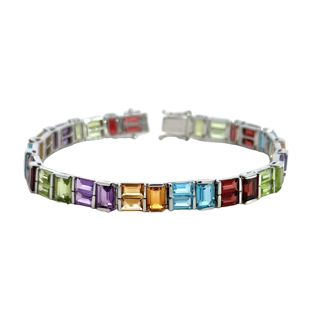 Multi-Gem Bracelet In 14ct White Gold